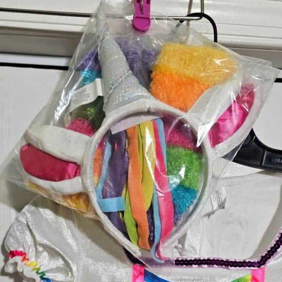 Rainbow Unicorn Costume Tail Dress Fairy Pretty Princess Treat Basket Halloween - Picture 3 of 7